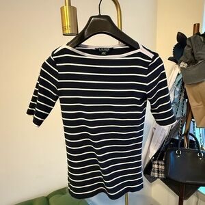 Ralph Lauren Black and White Fitted 3/4 Sleeve Tee